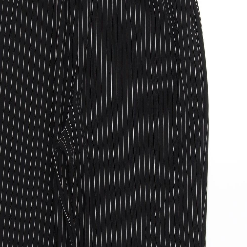 Preworn Womens Black Striped Polyester Dress Pants Trousers Size 16 L28 in Regular