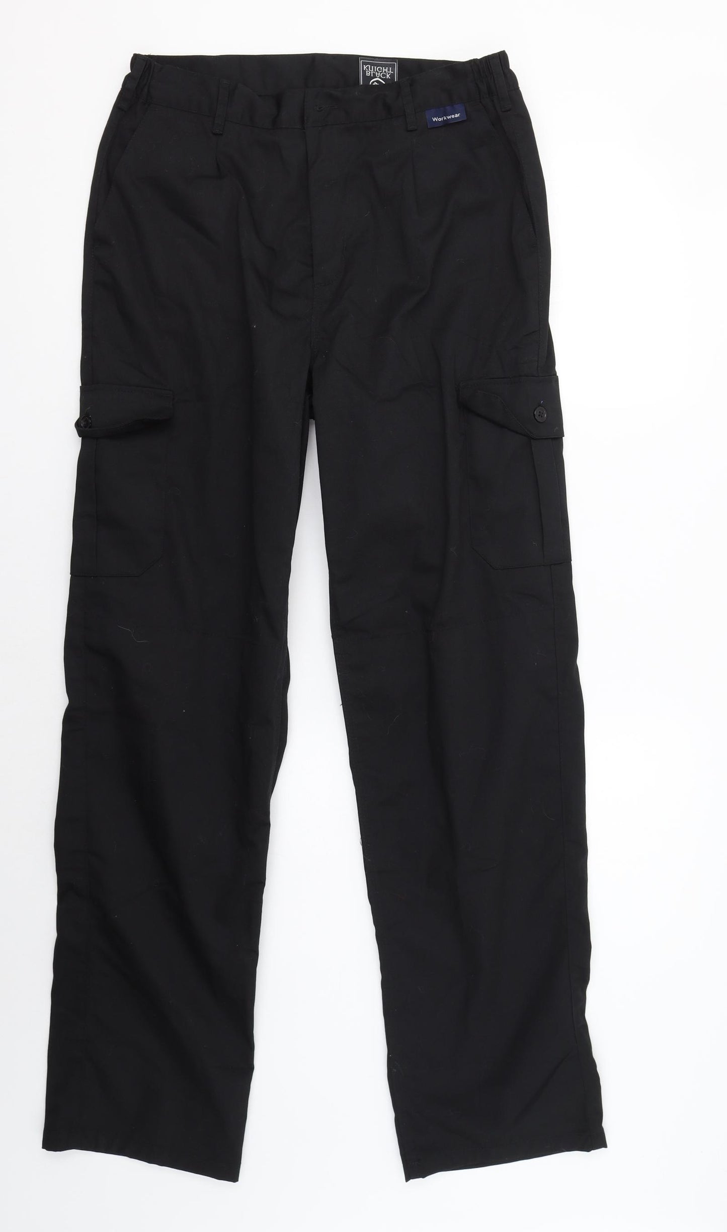 Black Knight Mens Black  Polyester Cargo Trousers Size 32 in L33 in Regular  - Workwear LONG
