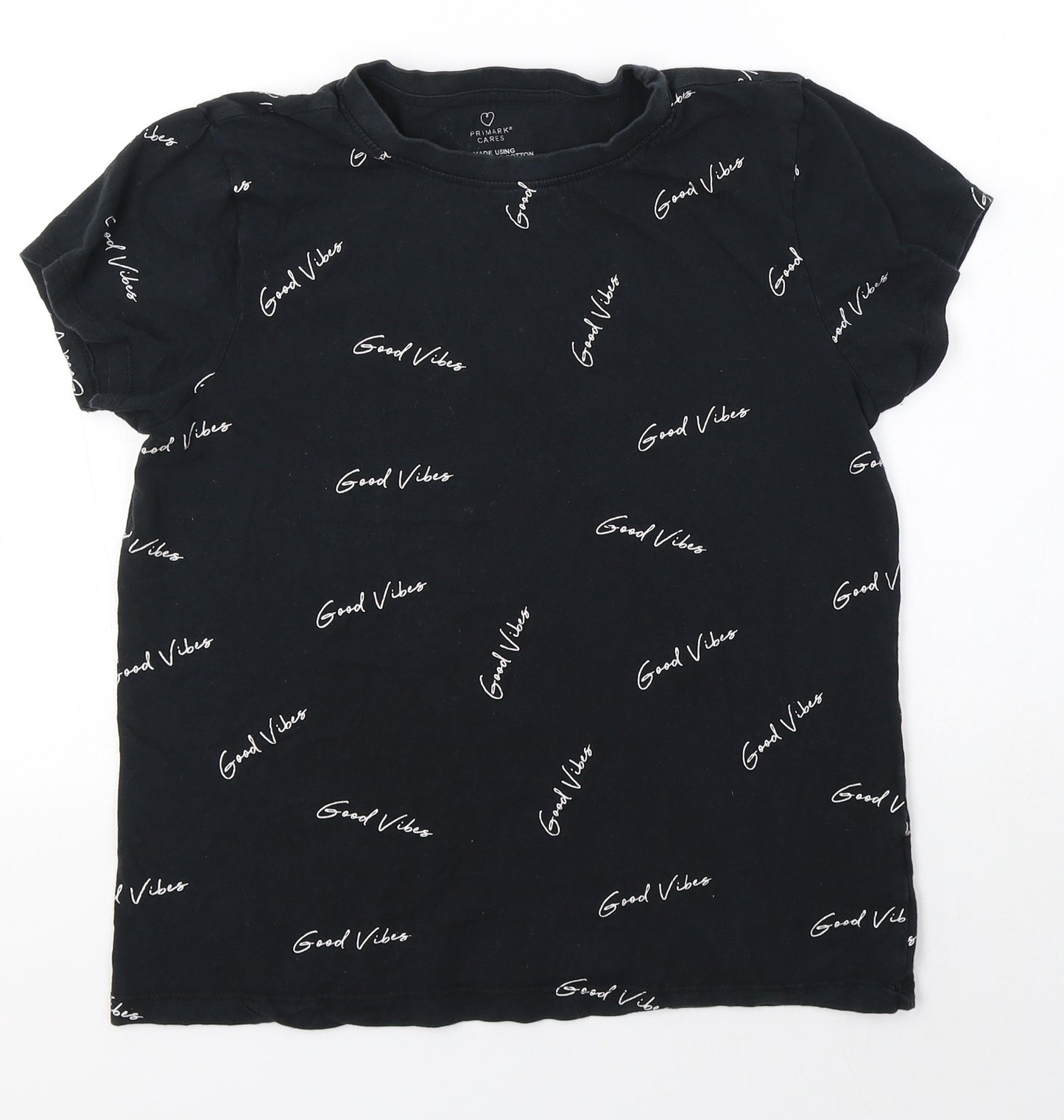 Primark Womens Black  100% Cotton Basic T-Shirt Size S Round Neck