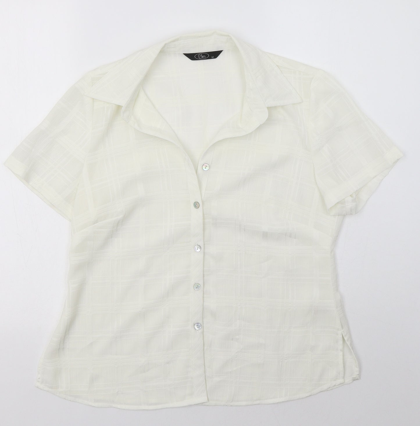BM Womens White  Polyester Basic Blouse Size 12 Collared