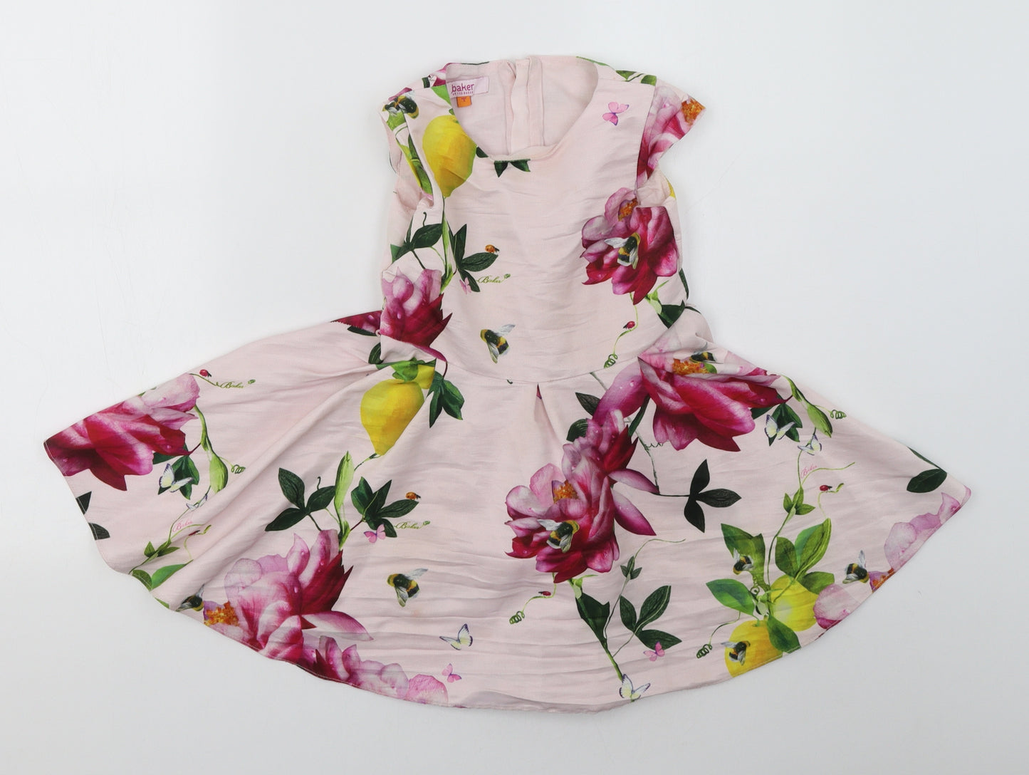 Ted Baker Girls Pink Floral Polyester A-Line  Size 5 Years  Round Neck