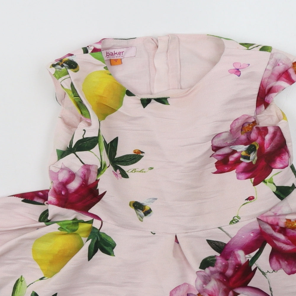 Ted Baker Girls Pink Floral Polyester A-Line  Size 5 Years  Round Neck