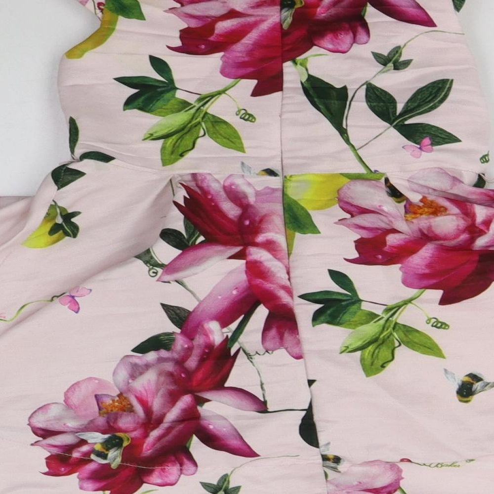 Ted Baker Girls Pink Floral Polyester A-Line  Size 5 Years  Round Neck