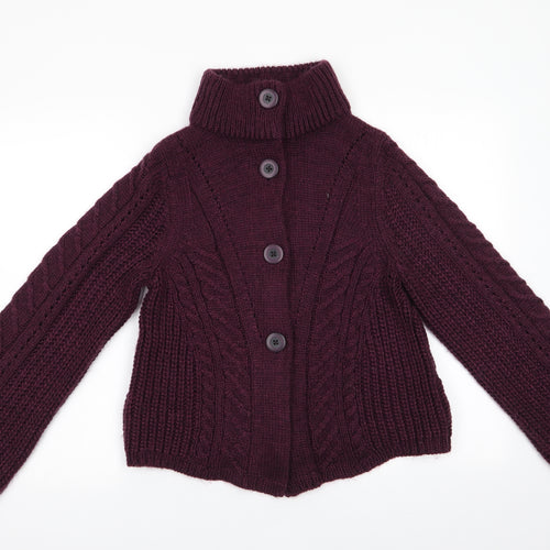 Marks and Spencer Womens Purple High Neck  Acrylic Cardigan Jumper Size 20   - Large buttons Wide Cuffs