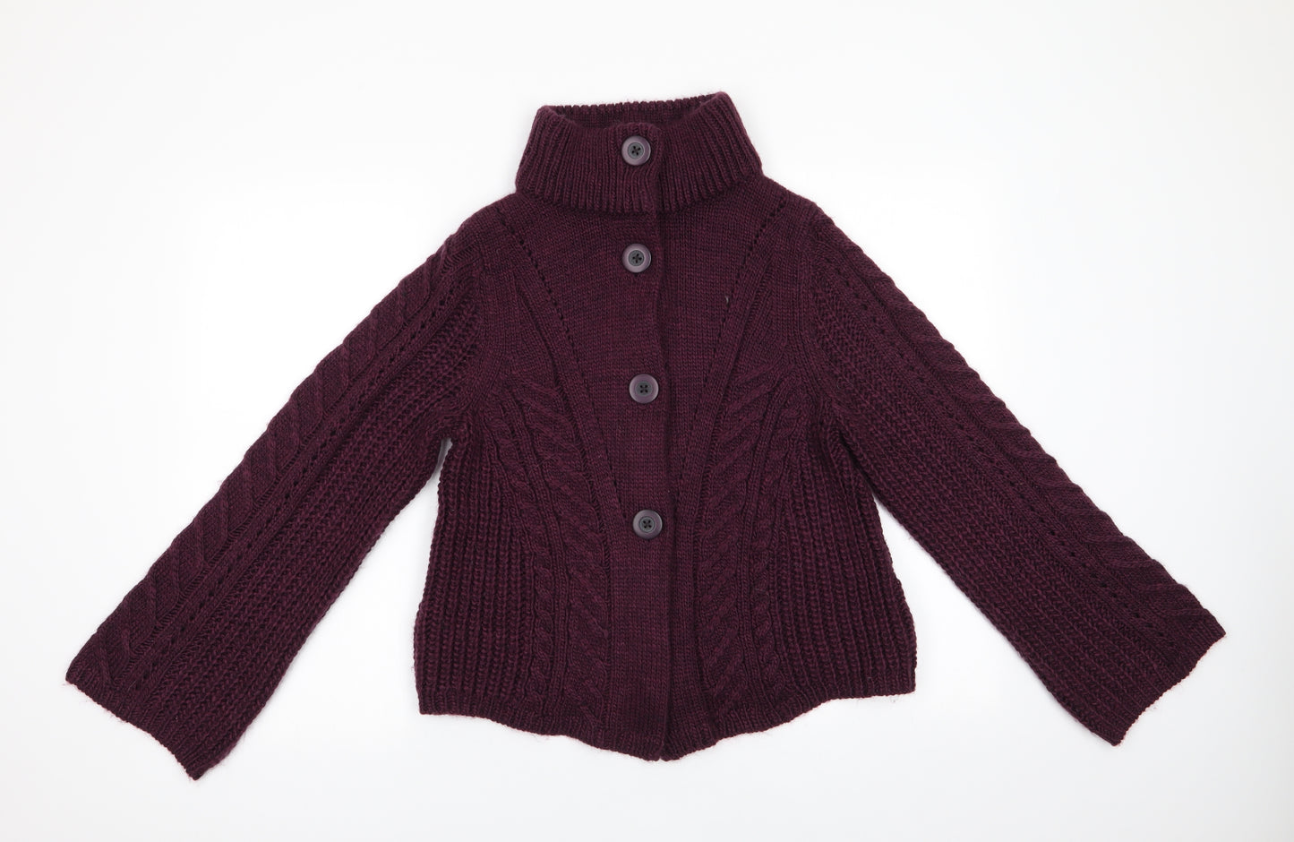 Marks and Spencer Womens Purple High Neck  Acrylic Cardigan Jumper Size 20   - Large buttons Wide Cuffs