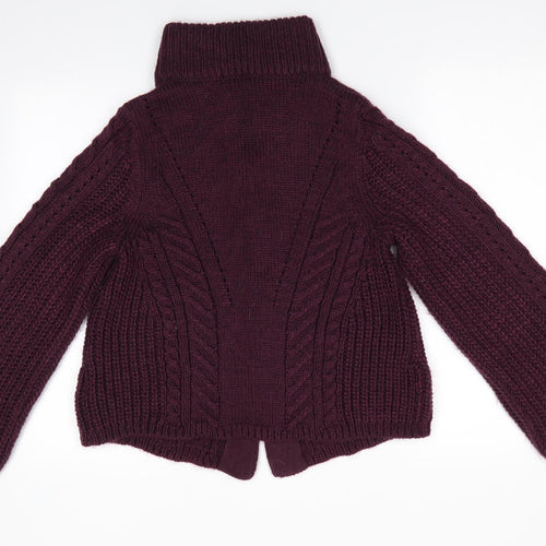Marks and Spencer Womens Purple High Neck  Acrylic Cardigan Jumper Size 20   - Large buttons Wide Cuffs
