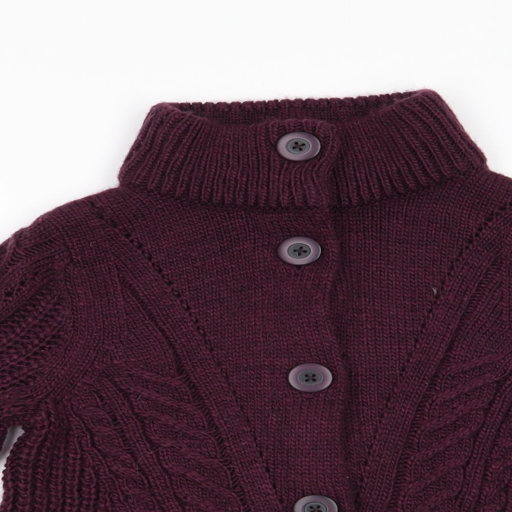 Marks and Spencer Womens Purple High Neck  Acrylic Cardigan Jumper Size 20   - Large buttons Wide Cuffs