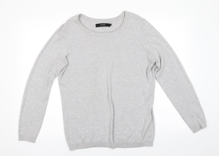 VERO MODA Womens Grey Round Neck Cotton Pullover Jumper Size XL - Fine open knit Pale Grey
