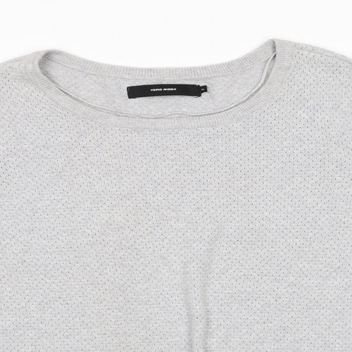 VERO MODA Womens Grey Round Neck  Cotton Pullover Jumper Size XL   - Fine open knit Pale Grey