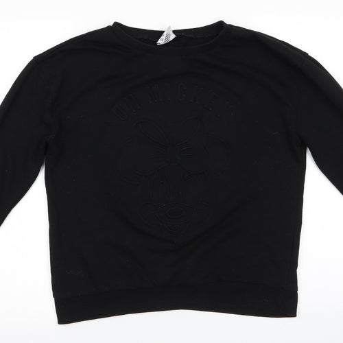 Disney by Atmosphere Womens Black Animal Print Polyester Pullover Sweatshirt Size 12   - Embossed Mickey Mouse Oh Mickey