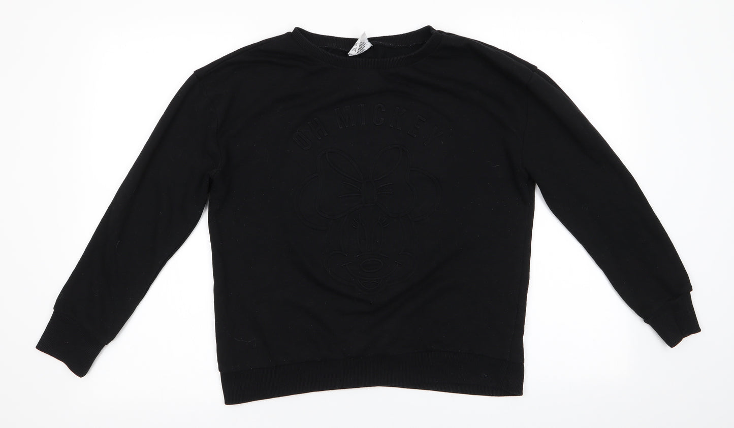 Disney by Atmosphere Womens Black Animal Print Polyester Pullover Sweatshirt Size 12   - Embossed Mickey Mouse Oh Mickey