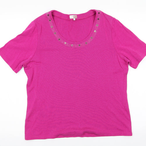 CC Womens Pink  Cotton Tunic T-Shirt Size XL Round Neck - Detailed neckline
