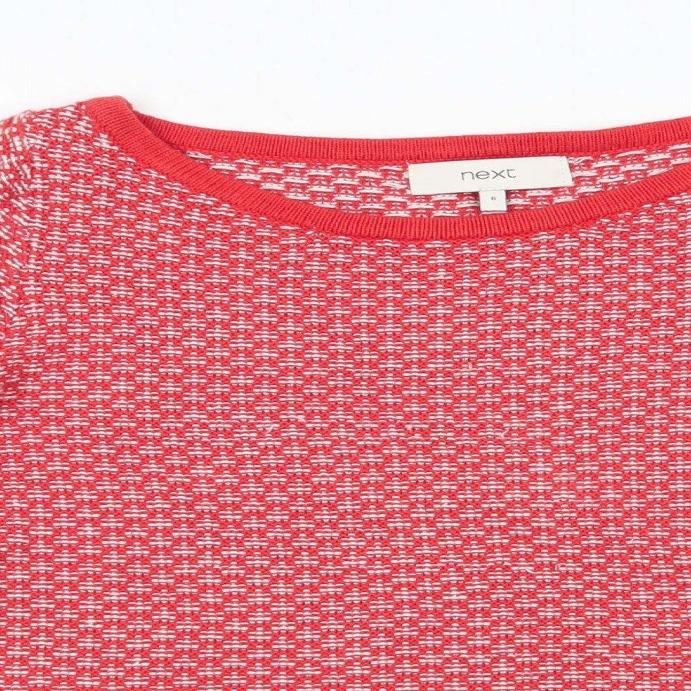 NEXT Womens Orange Boat Neck  Cotton Pullover Jumper Size 6   - Orange Block with Orange & white fleck