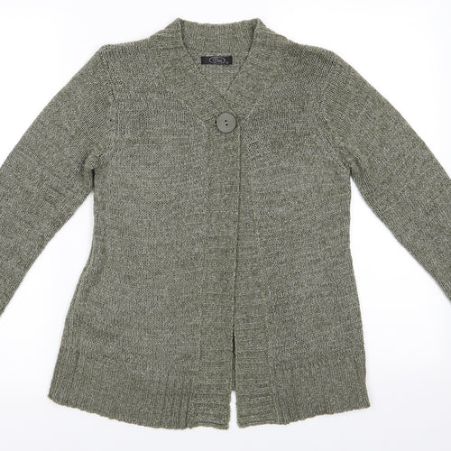 BM Womens Green V-Neck  Acrylic Cardigan Jumper Size S   - Oliver Green Flecked