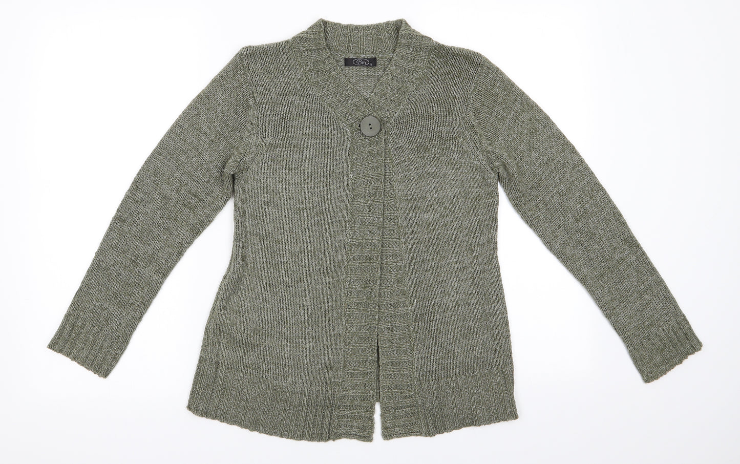 BM Womens Green V-Neck  Acrylic Cardigan Jumper Size S   - Oliver Green Flecked