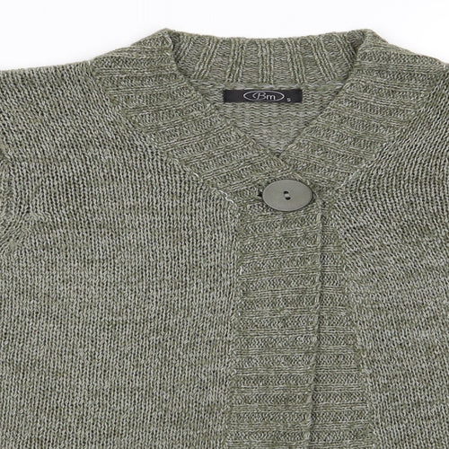 BM Womens Green V-Neck  Acrylic Cardigan Jumper Size S   - Oliver Green Flecked