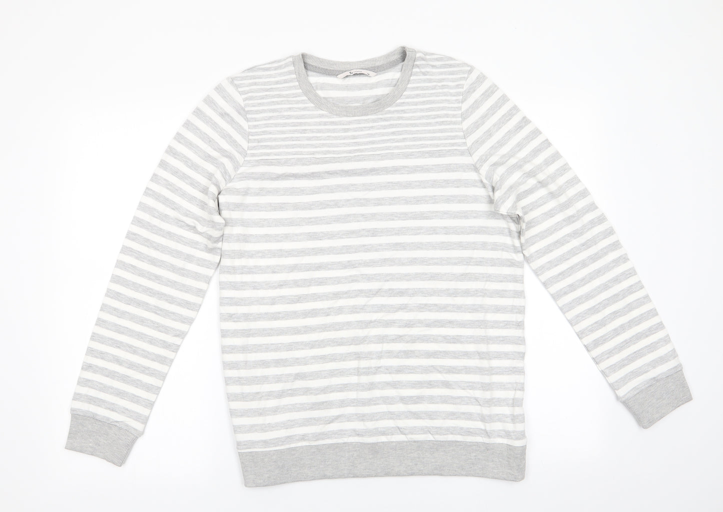 TU Womens Grey Striped Viscose Tunic Blouse Size 14 Round Neck - Grey & White stripe