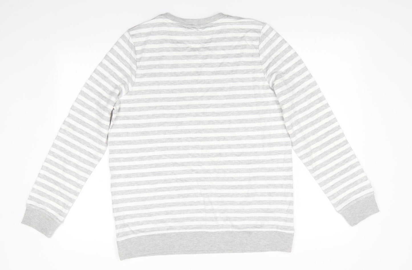 TU Womens Grey Striped Viscose Tunic Blouse Size 14 Round Neck - Grey & White stripe