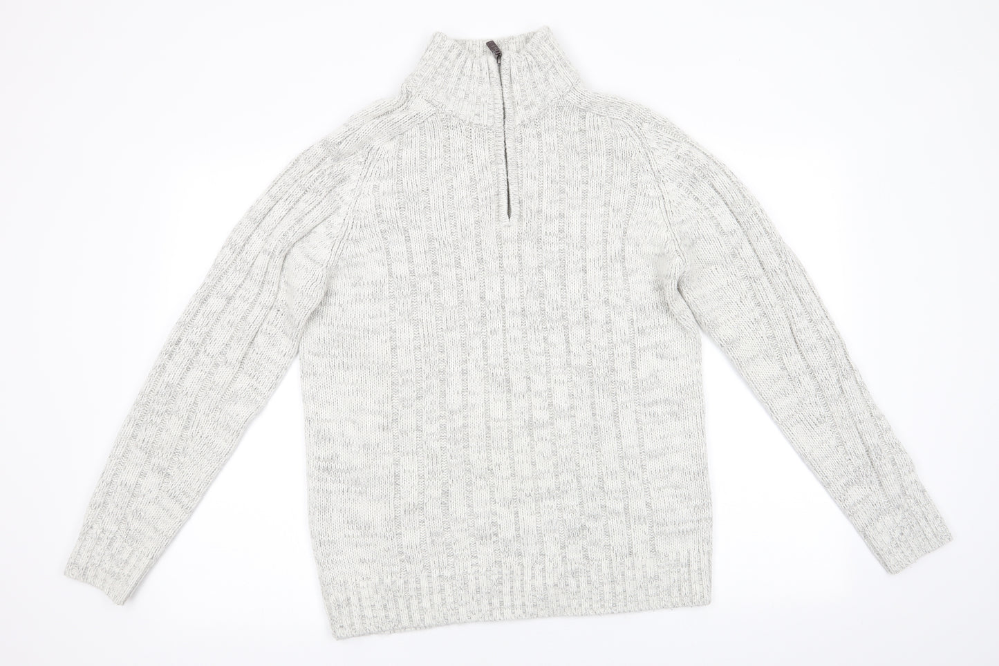 ACW 85 Mens Ivory High Neck  Acrylic Pullover Jumper Size S   - Ivory with grey fleck