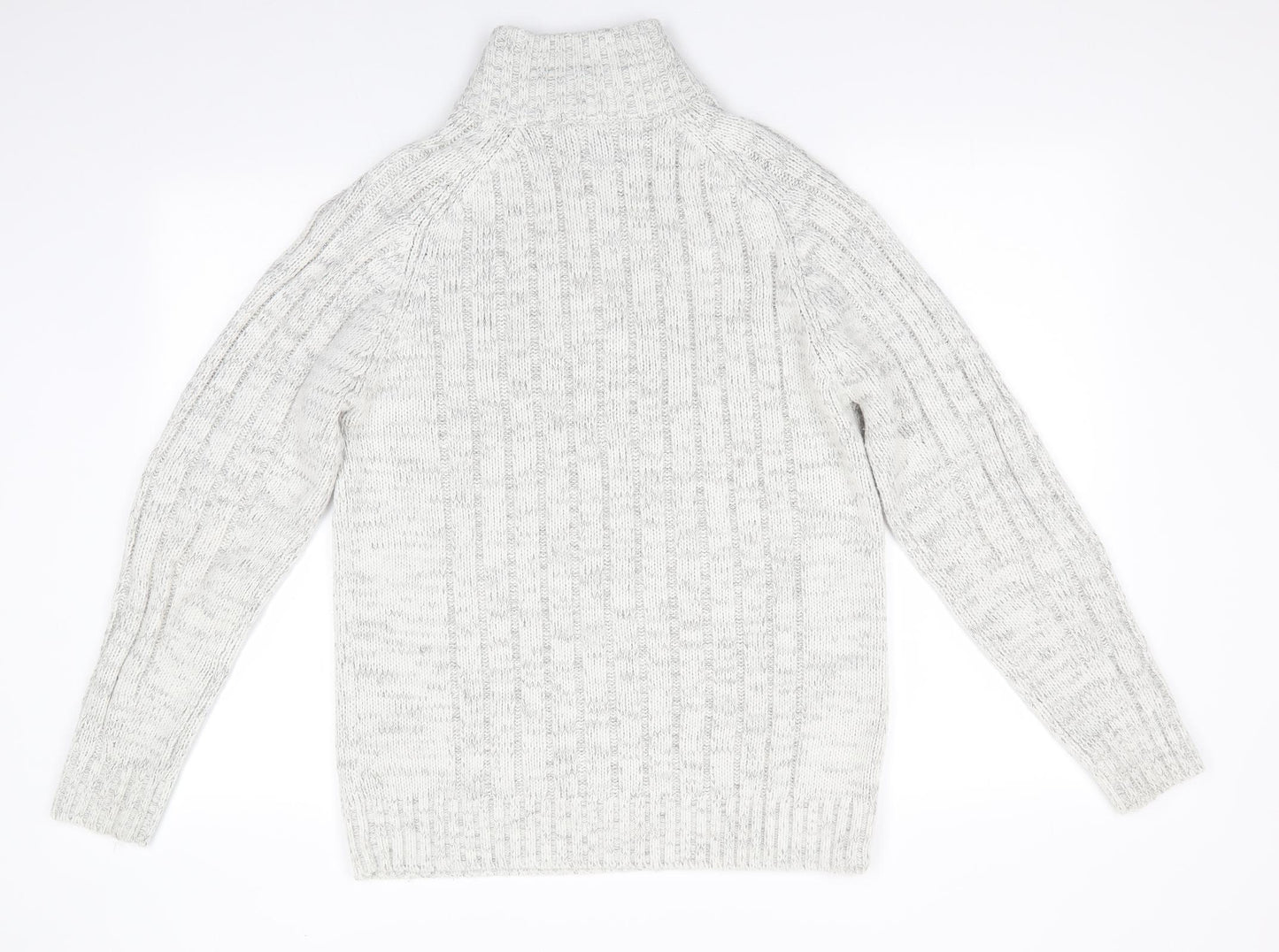 ACW 85 Mens Ivory High Neck  Acrylic Pullover Jumper Size S   - Ivory with grey fleck