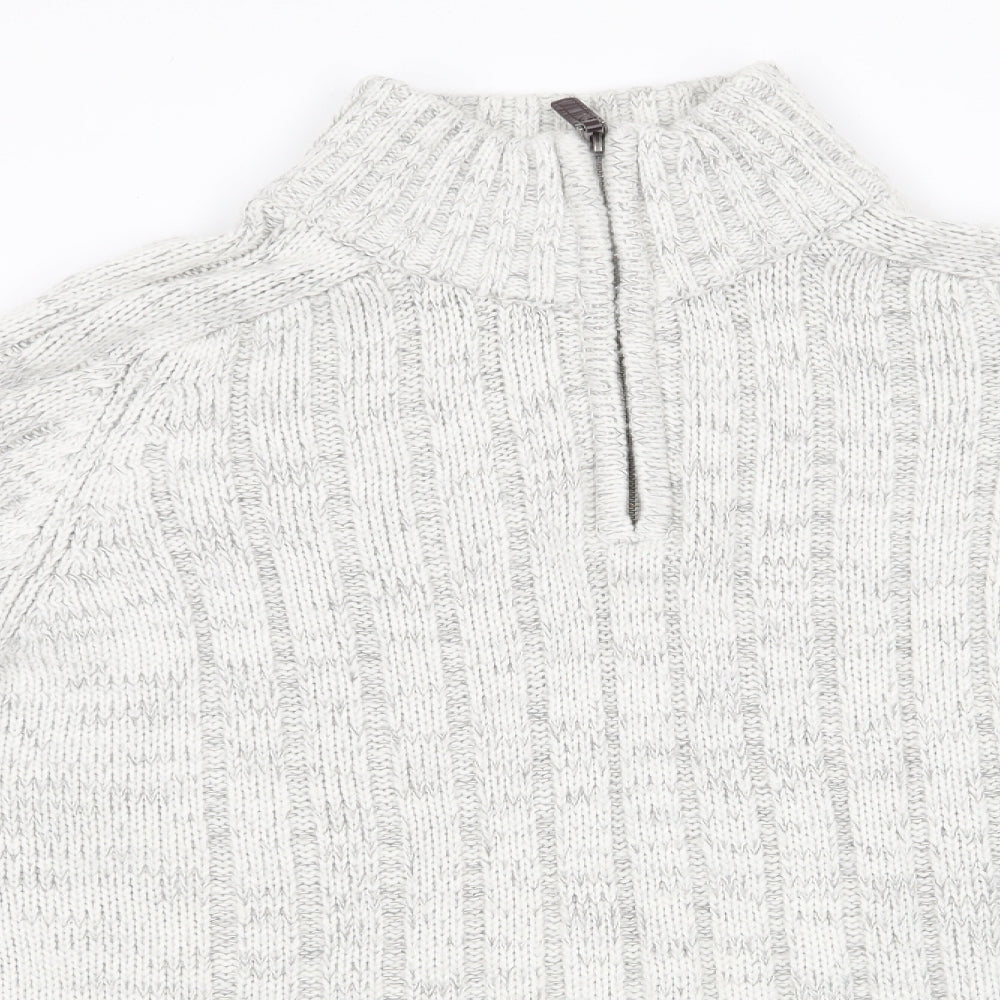 ACW 85 Mens Ivory High Neck  Acrylic Pullover Jumper Size S   - Ivory with grey fleck