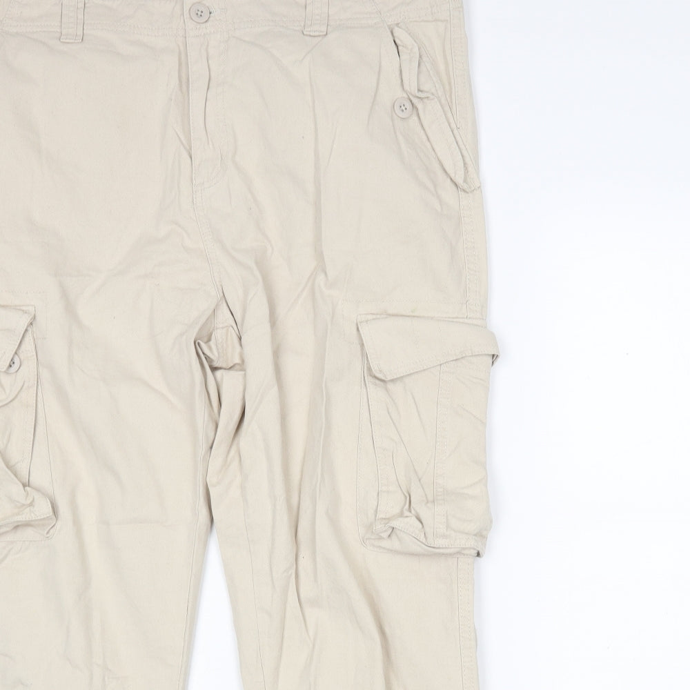 Denim Co Mens Beige  Cotton Cargo Trousers Size 40 L32 in Regular
