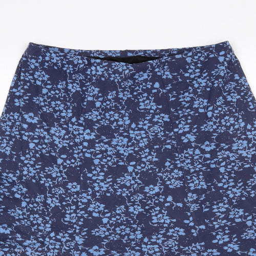 Sara Womens Blue Floral Viscose A-Line Skirt Size 14