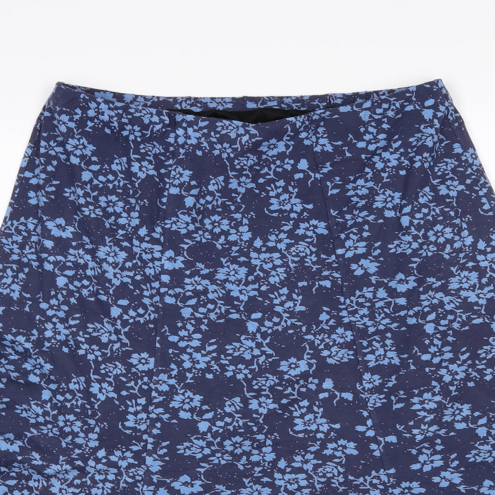 Sara Womens Blue Floral Viscose A-Line Skirt Size 14