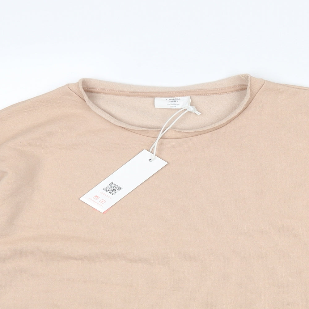 Chelsea Peers Womens Beige  Cotton Pullover Sweatshirt Size S   - Cropped