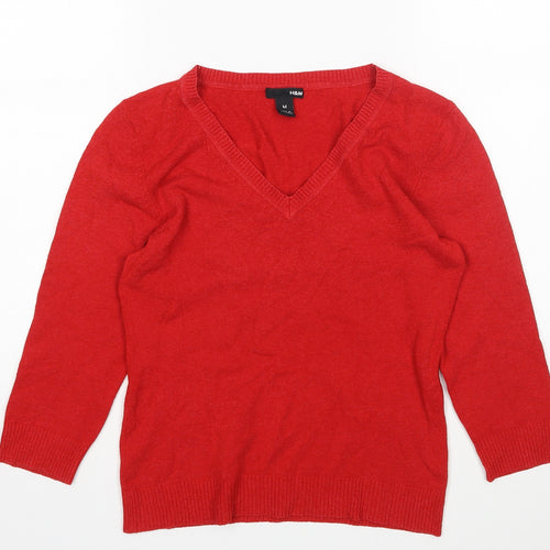 H&M Womens Red V-Neck  Acrylic Pullover Jumper Size M
