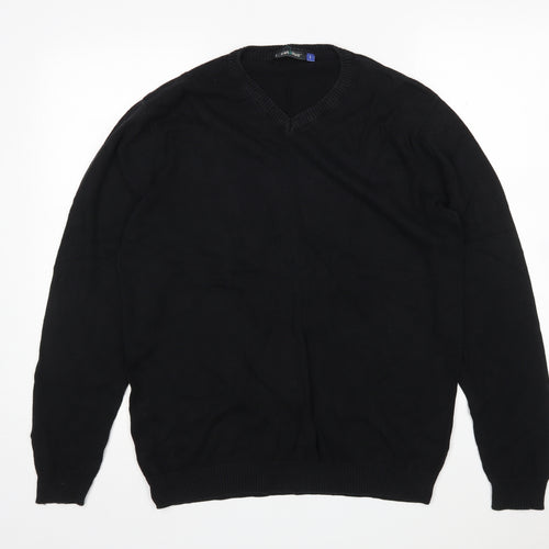 Catullus Womens Black V-Neck  Cotton Pullover Jumper Size L