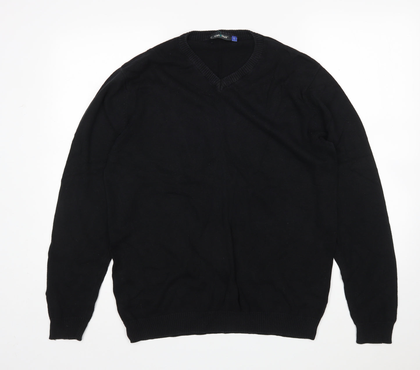 Catullus Womens Black V-Neck  Cotton Pullover Jumper Size L