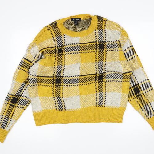 New Look Womens Multicoloured Round Neck Check Acrylic Pullover Jumper Size M