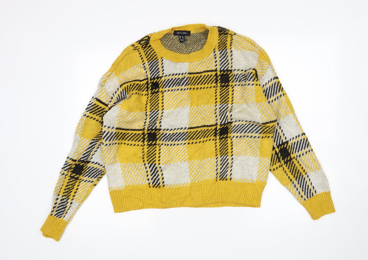 New Look Womens Multicoloured Round Neck Check Acrylic Pullover Jumper Size M
