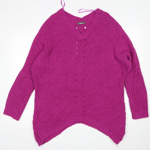 South  Womens Purple V-Neck  Acrylic Pullover Jumper Size 12