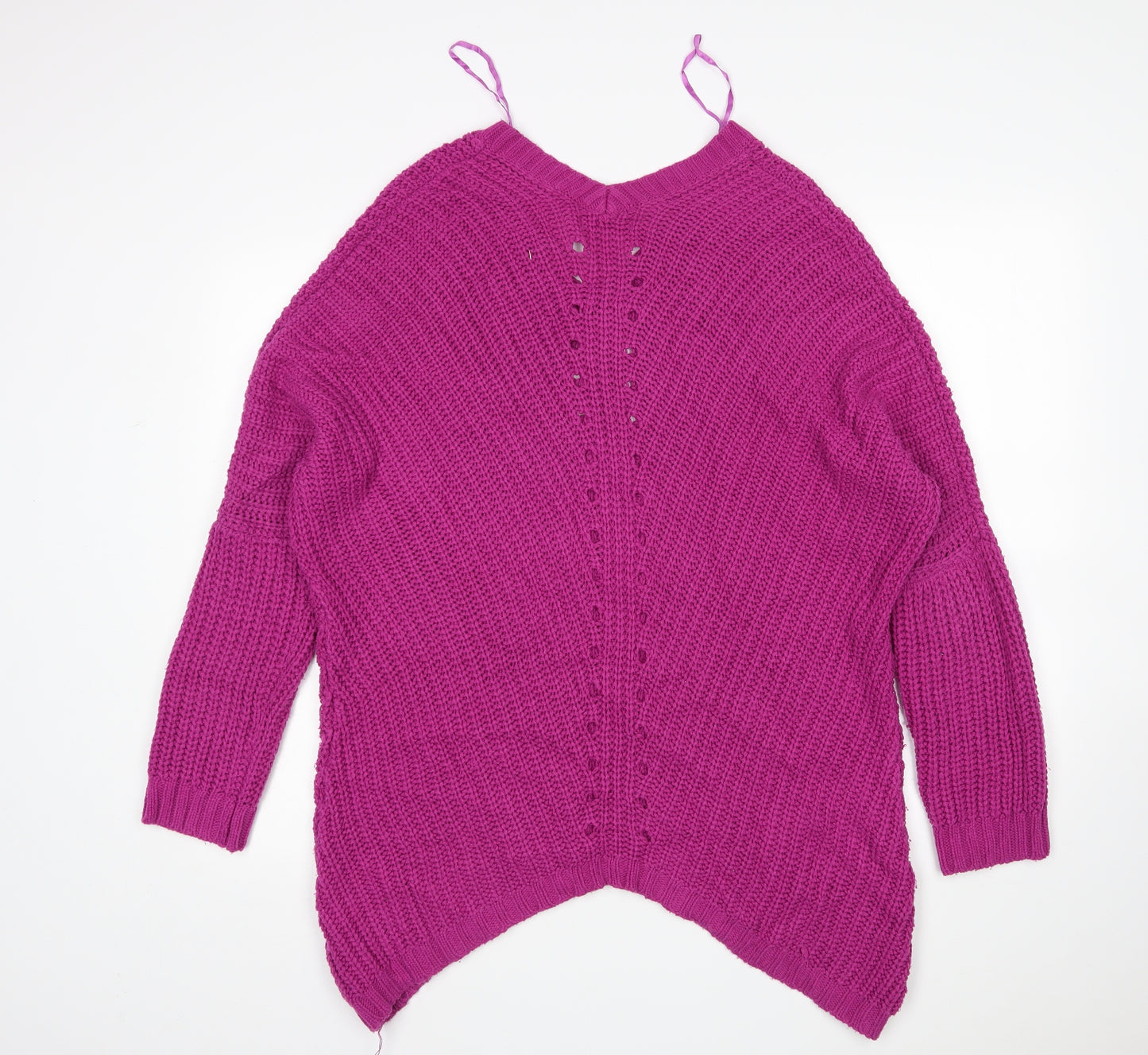 South  Womens Purple V-Neck  Acrylic Pullover Jumper Size 12