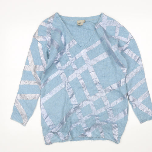 ASOS Womens Blue V-Neck  Acrylic Pullover Jumper Size 6