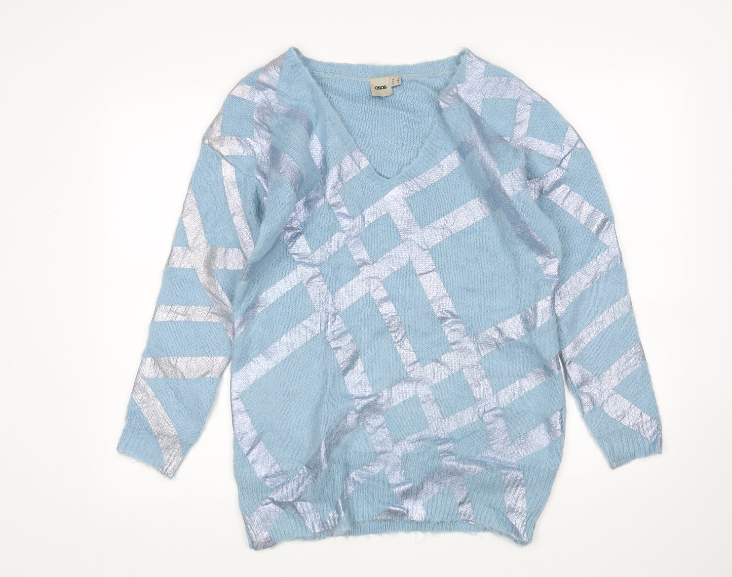 ASOS Womens Blue V-Neck  Acrylic Pullover Jumper Size 6