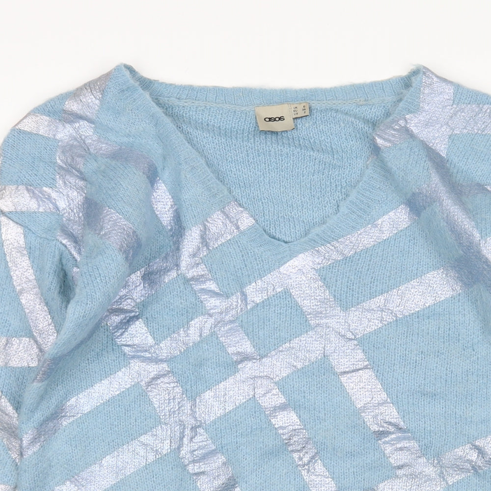 ASOS Womens Blue V-Neck  Acrylic Pullover Jumper Size 6