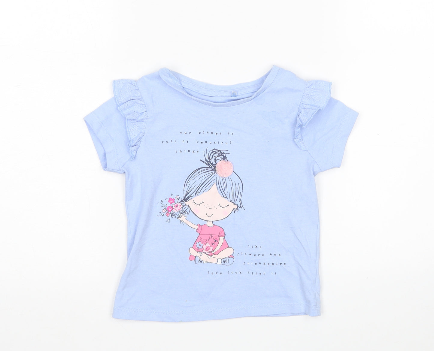 George Girls Blue  Cotton Basic T-Shirt Size 2-3 Years Round Neck