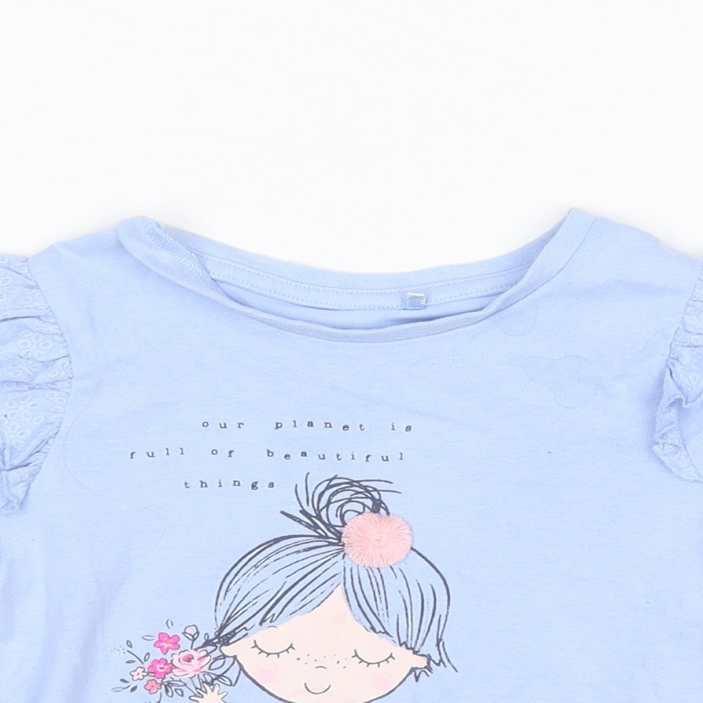 George Girls Blue  Cotton Basic T-Shirt Size 2-3 Years Round Neck