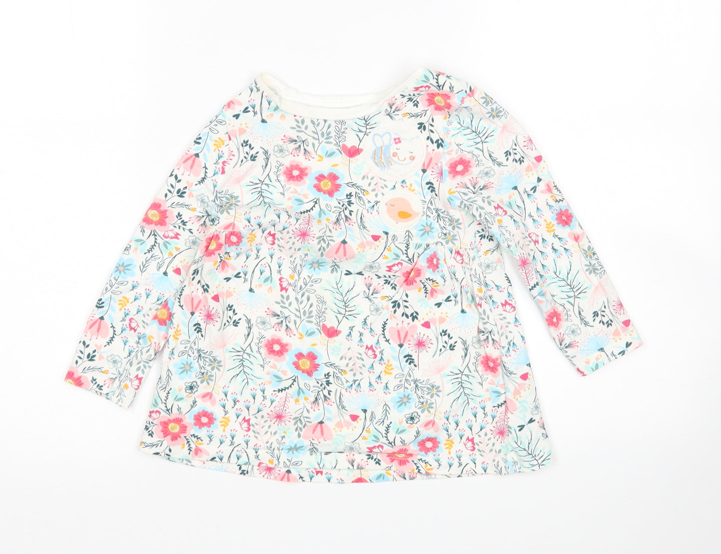 Nutmeg Girls Multicoloured Floral Cotton T-Shirt Dress  Size 2-3 Years  Round Neck