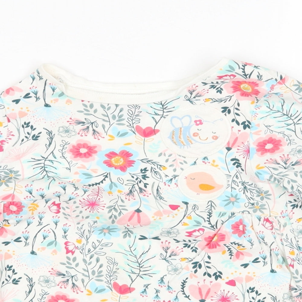 Nutmeg Girls Multicoloured Floral Cotton T-Shirt Dress  Size 2-3 Years  Round Neck