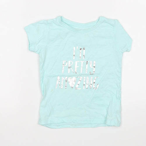 Primark Girls Green  Cotton Basic T-Shirt Size 12-18 Months Round Neck