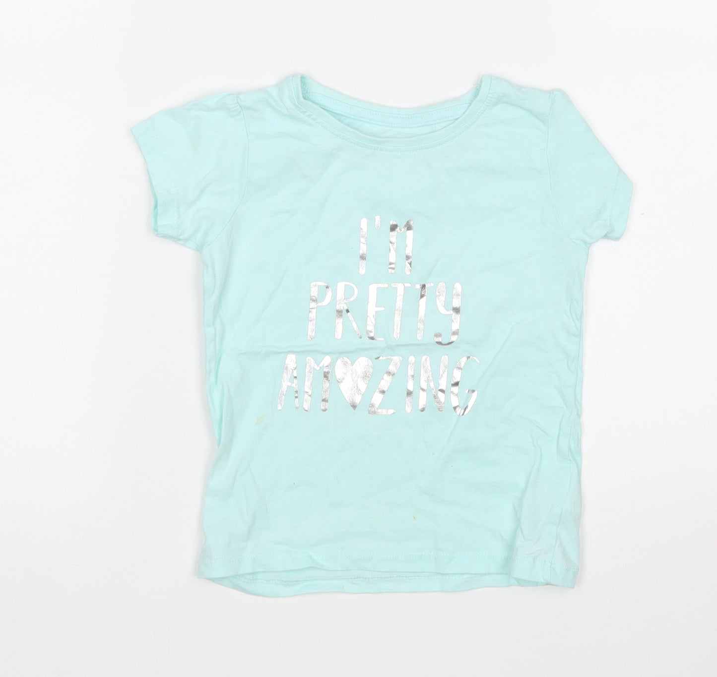 Primark Girls Green  Cotton Basic T-Shirt Size 12-18 Months Round Neck