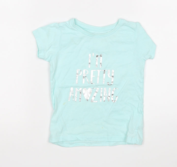 Primark Girls Green  Cotton Basic T-Shirt Size 12-18 Months Round Neck