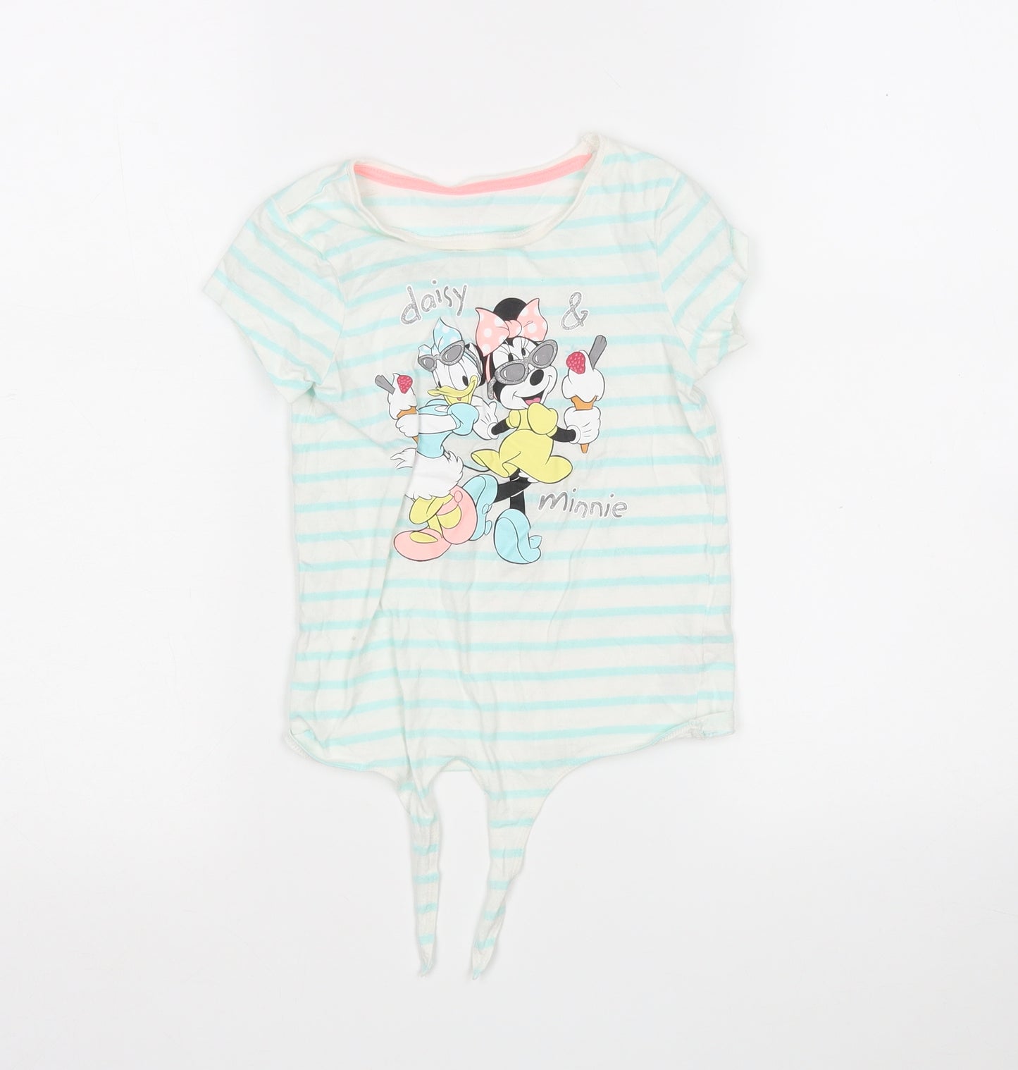 Primark Girls Multicoloured Striped Cotton Basic T-Shirt Size 2-3 Years Round Neck