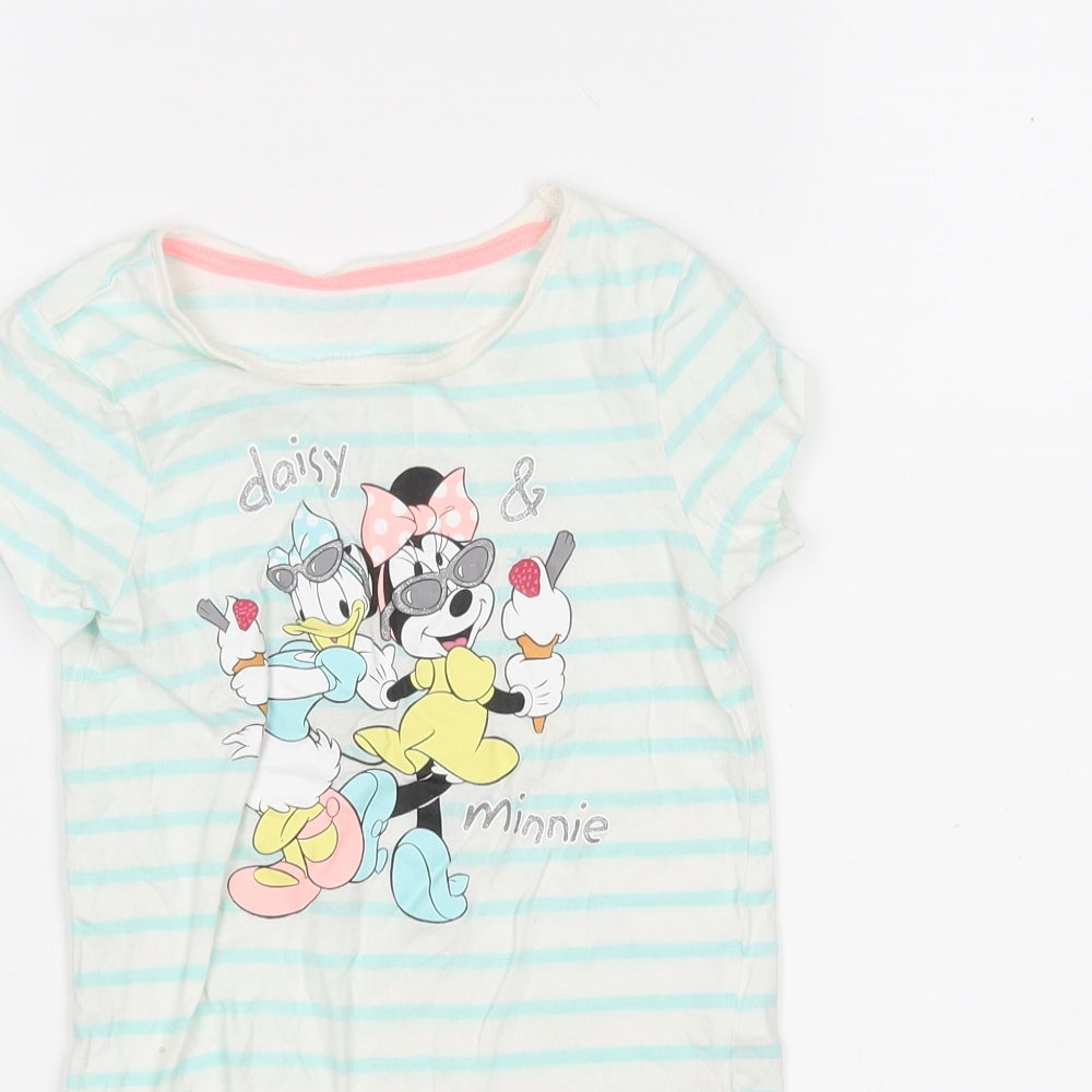 Primark Girls Multicoloured Striped Cotton Basic T-Shirt Size 2-3 Years Round Neck