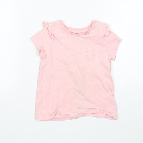 Nutmeg Girls Pink  Cotton Basic T-Shirt Size 2-3 Years Round Neck
