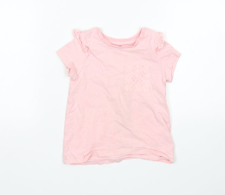 Nutmeg Girls Pink Cotton Basic T-Shirt Size 2-3 Years Round Neck